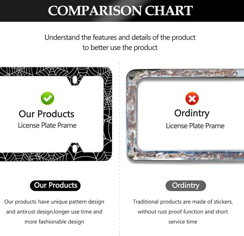 LIN KANG Spider Web License Plate Frame - 2 PCS Goth Gothic Web Aluminum Metal License Plate Frames Holder Covers, Rust-Proof Waterproof Car Decorative Tag Frames for Standard Us 12x6 Inch - Image 4